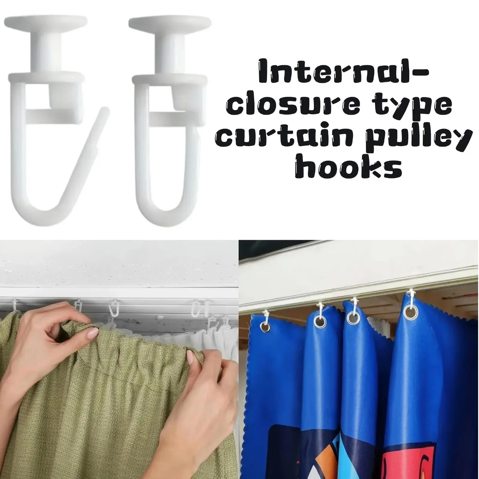 70/140 Curtain Track Hooks, Multi-Functional Curtain Accessories, Durable Plastic, Safe Inner Lock, DIY Curtain Hardware, Curtain Rod Hooks