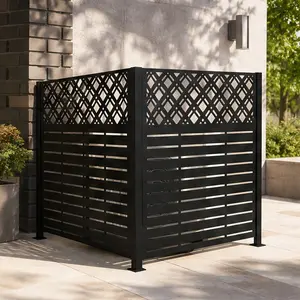 48" W x 47.3" H Iron 2-Panel Metal Privacy Screen, Outdoor Fence Enclosure with Ground Nails, Connectors & Assembly Instructions for Backyard Garden, Modern Decorative Hideaway for AC Unit/Trash Can