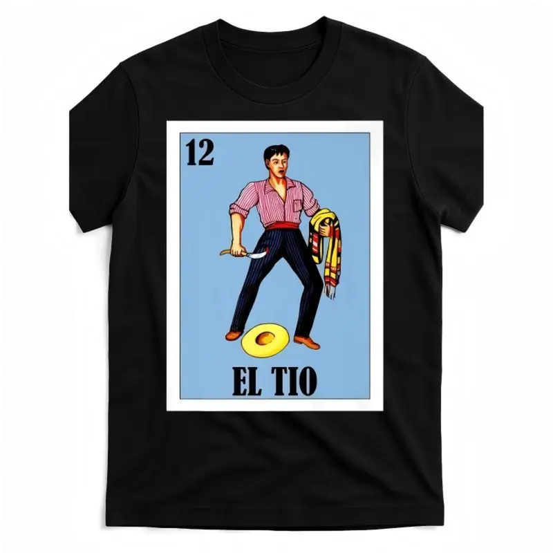 Men's Mexican El Tio Lottery Prank Graphic T-Shirt - Black Street Sports Style with Vibrant Aztec/Maya Art, Glossy Fabric, All-Season Comfort, Regular Fit Casual Tee for Sports Fans & Summer Wear