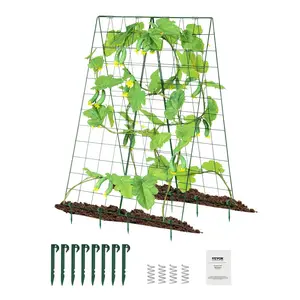 VEVOR Cucumber Trellis for Climbing Plants,  46" x 32" Foldable Cucumber Trellis Set with Plant Clips, Metal Garden Trellis for Raised Bed, Outdoor Plant Grow Support for Tomato, Squash, Vegetable