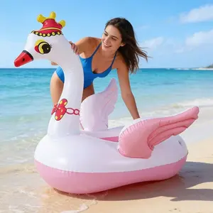 Environmentally Friendly Thickened PVC Crown Goose Inflatable Swimming Ring, Cute Water Mount for Outdoor & Indoor Pool Use