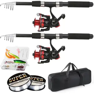 Fishing Rod, 6.9ft 2 count Telescopic Fishing Rods Set, Carbon Fiber Fishing Pole, 2 count Spinning Rod and Reel Combo with Carrier Bag Freshwater Fishing Rod and Reel Combos Kits Fishing Gear-Red