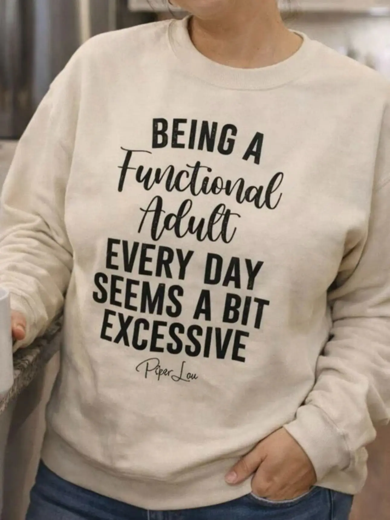 Women's Gildan "Being A Functional Adult" Graphic Pullover Sweatshirt - Pre-Shrunk Cut, Classic Fit, Athletic Style, 50/50 Cotton-Polyester-Spandex Knit, Soft, Round Neck, Double-Stitched, Casual Layering Top, Size M