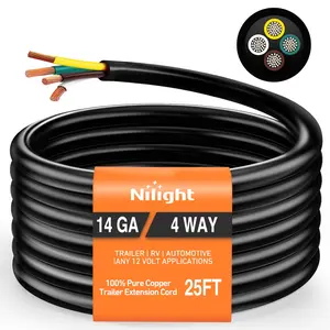 Nilight 25 Feet 4 Way Trailer Wire Extension Cable 14 Gauge 4 Conductor 100% Pure Copper Insulated Heavy Duty Weatherproof for 4 Pin Blade RV Automotive