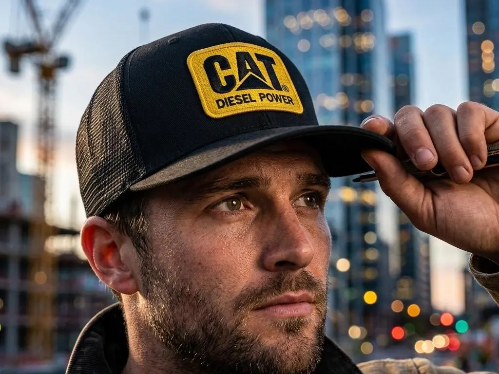 CAT Diesel Power Embroidered Patch Trucker Hat, Black Yellow Mesh Back Snapback Cap for Men, Heavy Equipment Mechanic Workwear Hat Gift