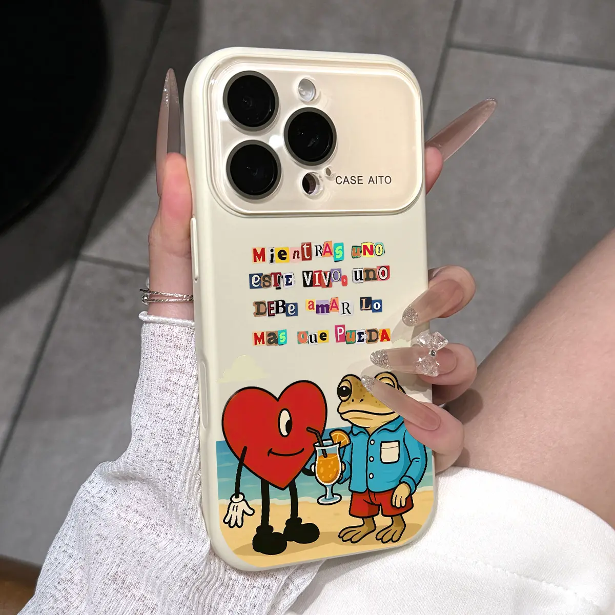 Frog and Heart Life Quote Pattern Dopamine Ins Style Solid Color Phone Case with Ultra Skin friendly Touch, All Inclusive Lens Phone Case Suitable for IP17 16 15 14 13 12 Pro Max Air