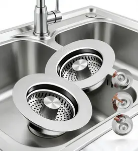 2 Pack Anti-Clogging Kitchen Sink Drain Strainer and Stopper, 3 in 1 Pop Up Stainless Steel Sink Drain Plug, Odor Proof Drain Filter Sink Stopper, Universal Fit for US Standard 3-1/2 Inch Drain Hole