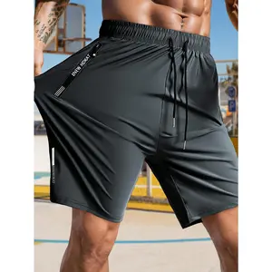 High Elastic Men's Casual Shorts Drawstring Waist with Secure Zip Pockets Soft Breathable Athletic Shorts for All Day Wear