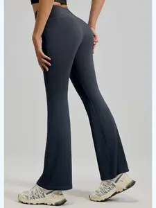 Xelle Women's High Waisted Flare Leggings - Purple Bootcut Yoga Pants with Tummy Control, Butt Lifting Wide Leg Workout Trousers for Gym & Work