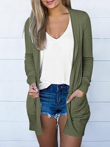 women's plain pocket open front cardigan, chic casual solid long sleeve outerwear for fall & winter, women's knit clothing for daily streetwear