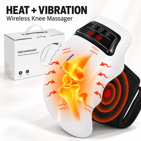 Adjustable Plastic Cordless Knee Wrap - Vibration & Heat Massage Device, USB-C Rechargeable, Self-Care Gadget for Relaxation and Muscle Comfort, Recovery Support, Dad Gifts, Portable Personal Care Appliance