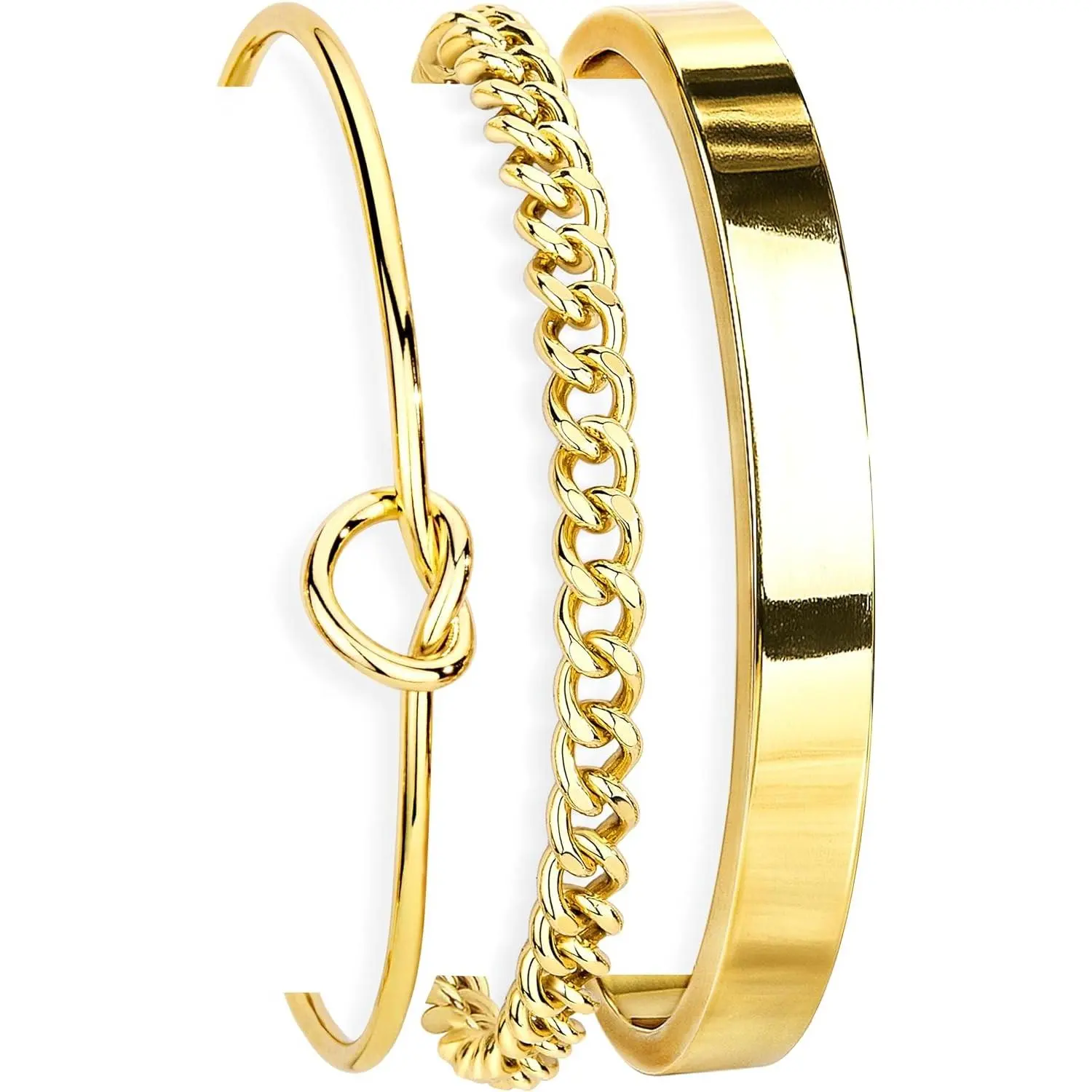 Gokeey Gold Bangle Cuff Bracelet for Women, Dainty 14K Gold Cuban Forever Love Knot Infinity Bracelets for Women, Simple Link Chain Bracelets Jewelry Gifts Adjustable