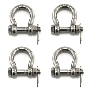 4pcs 5/16'' 316 stainless steel shackle with safety bow shackle Auto buckle accessories Type C heavy lifting hook crane with safety bow shackle