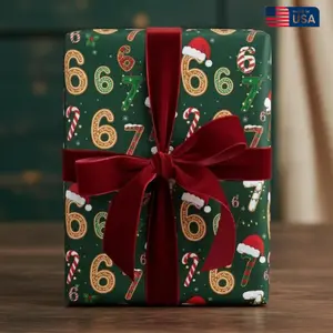 6 7 Christmas Wrapping Paper, Funny Teen Holiday Gift Wrap, Festive Gingerbread and Santa Hat Design, Christmas Gift for Her, Gift for Him