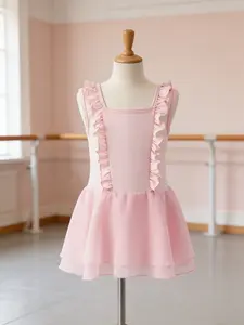 Girls' Ruffle Ballet Leotard Dress, Chiffon Breathable Fabric, Professional Gymnastics Dancewear, Suitable for Performance & Practice