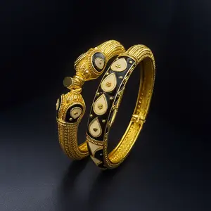 24K Midnight Majesty Dubai Bangles Luxury Black & Gold Arabic Jewelry