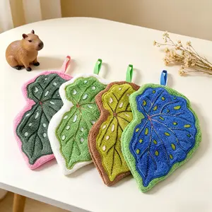 4Pcs Cute Begonia Leaf Hand Towel Set, 4 Vibrant Colors, Quick Dry Absorbent Coral Fleece Hanging Towels, Soft Reusable Kitchen & Bathroom Hand Wipes, Colorful Leaf Design, Home Essentials