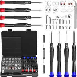 All-in-One Glasses Repair Kit with 8 Precision Screwdrivers 16 Sizes Screws 12 Nose Pads & Tweezer for Eyeglass Sunglass & Watch Repair