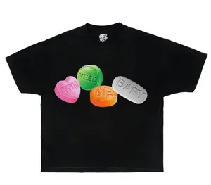 CANDY TEE Garment Dyed Boxy Ultra Cotton Streetwear Shirt Y2K Fashion Grillz Pills