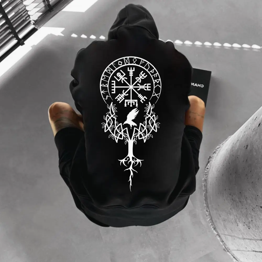 Oversize Vikings Totem Print Hoodie - Soft & Durable Material, Perfect for Everyday Wear