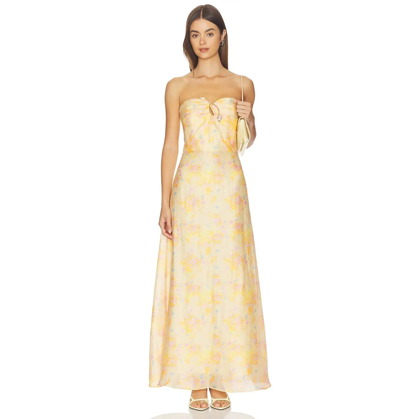 Bardot Amina Strapless Maxi Dress in Yellow Floral