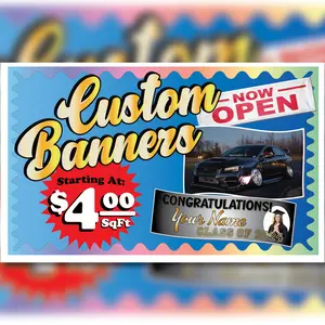Custom Printed Banners - 13oz Vinyl Banner - Outdoor Full Color  - Custom Weatherproof Printed Banner: Vibrant Full-Color, All-Weather Design! - Personalized signage, Event promotion, Outdoor advertising, Cars, Photography, Pictures, Graduation, Birthdays