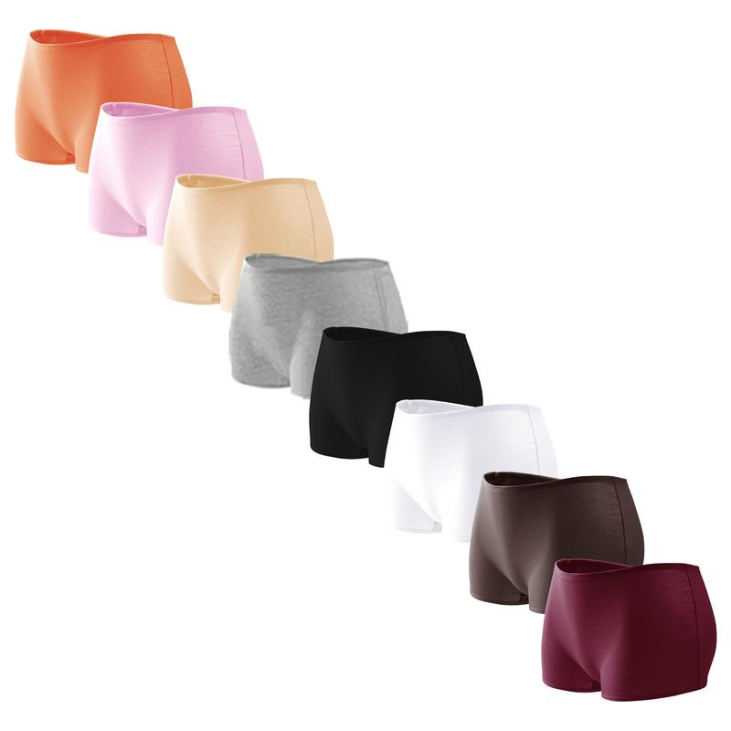 FINETOO 8 Pack Cotton Full Coverage Boyshort Underwear for Women Breathable Plain Boxer Briefs Comfy Elastic Ladies Panties