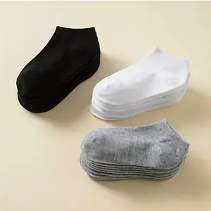 15 Pairs Casual Thin Socks Black White Gray Machine Washable Breathable Soft for Men Women Daily Outdoor Formal Occasions