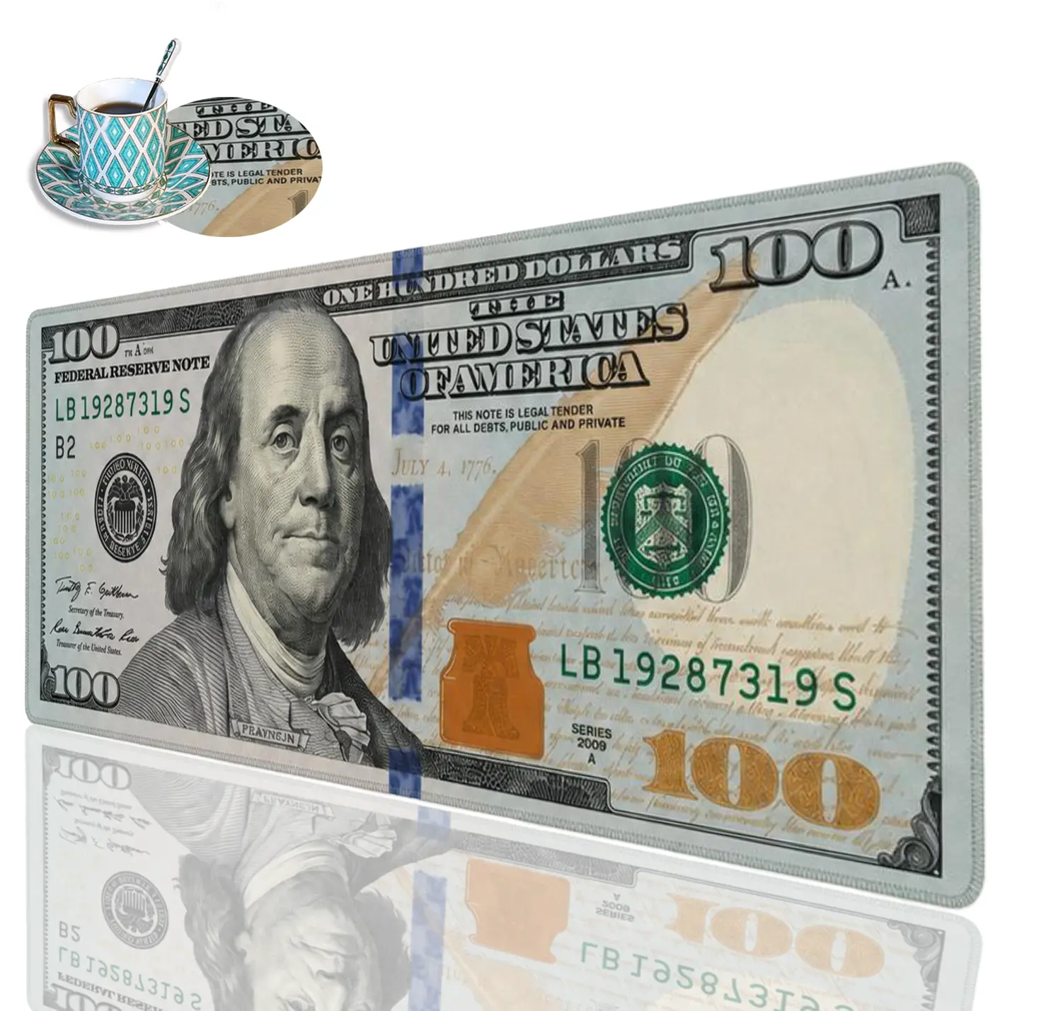 Rich Energy 100 Dollar Bill Dining Table Placemat 31.5" x 11.8", Waterproof Heat-Resistant Table Mat with Non-Slip Rubber Backing, Stitched Edges, Easy to Clean for Kitchen & Dining Table