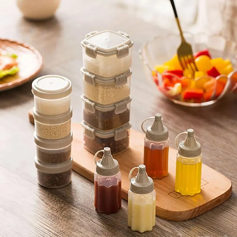 12 Pcs Mini Plastic Sauce Squeeze Bottle Seasoning Box Salad Dressing Containers for Oil, Ketchup, Honey, Syrup, Salad Dressing, BBQ, Kitchen, Travel, Kitchen Accessories