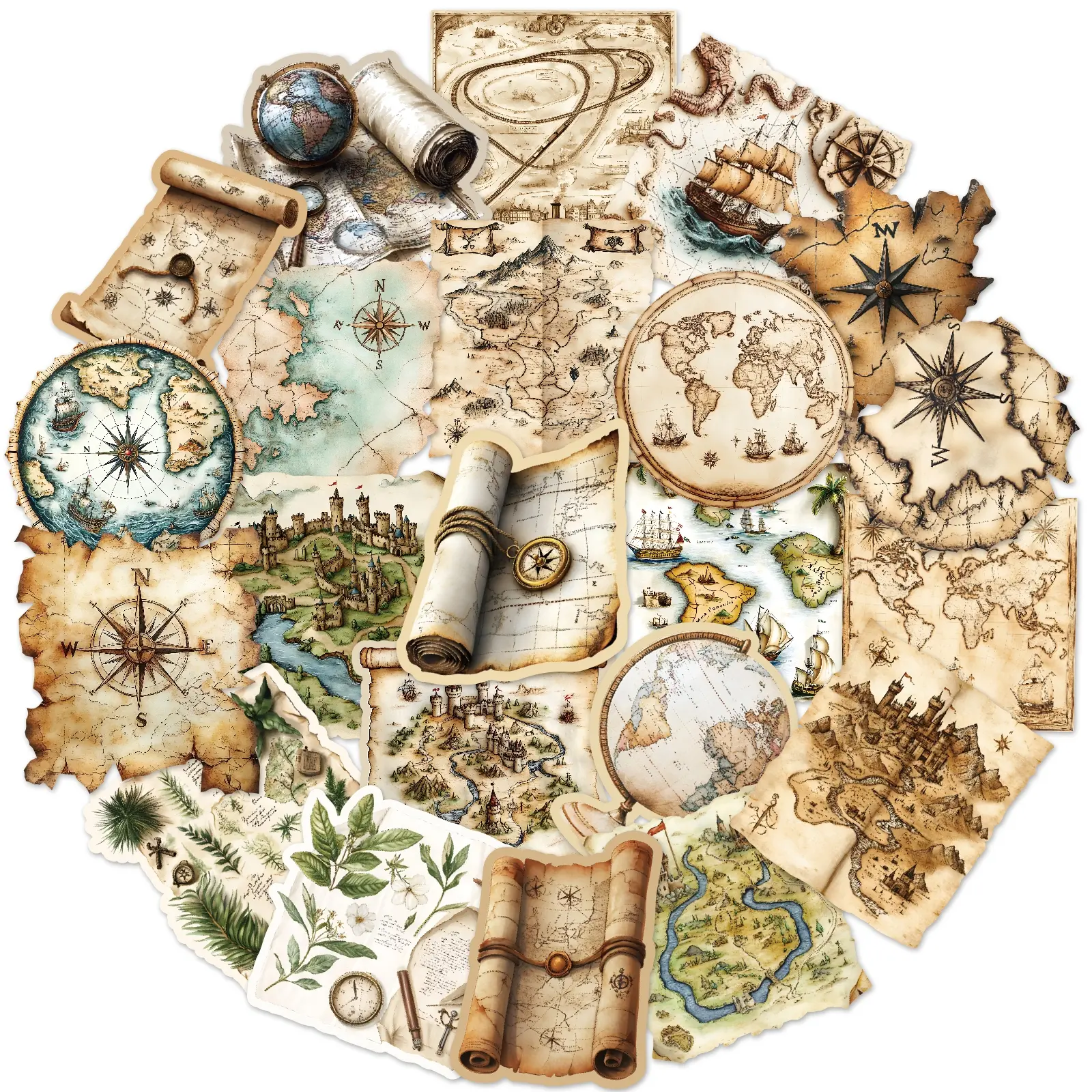 50/200PCS Vintage World Map Travel Stickers Sticker Set Graffiti Decoration For Junk Journal Scrapbooking Scrapbook Materials Water Bottle Phone Guitar Stickers Sticker Packs