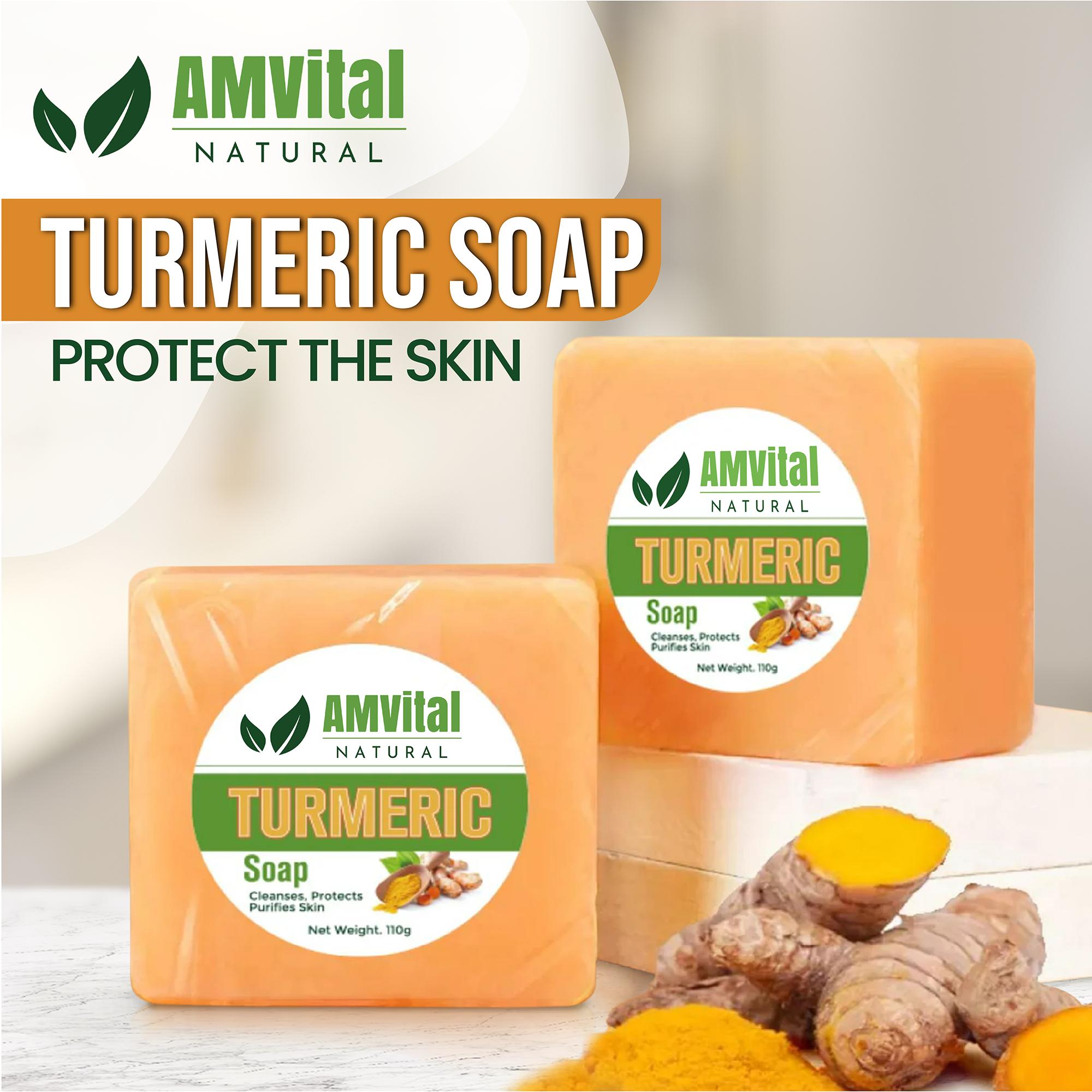 AMVital Turmeric Soap Bar (2 Pack) Facial & Body Soap Handmade Dark Spots, Smooth Skin,  Body Care Comfort Body Care Comfort natural skincare