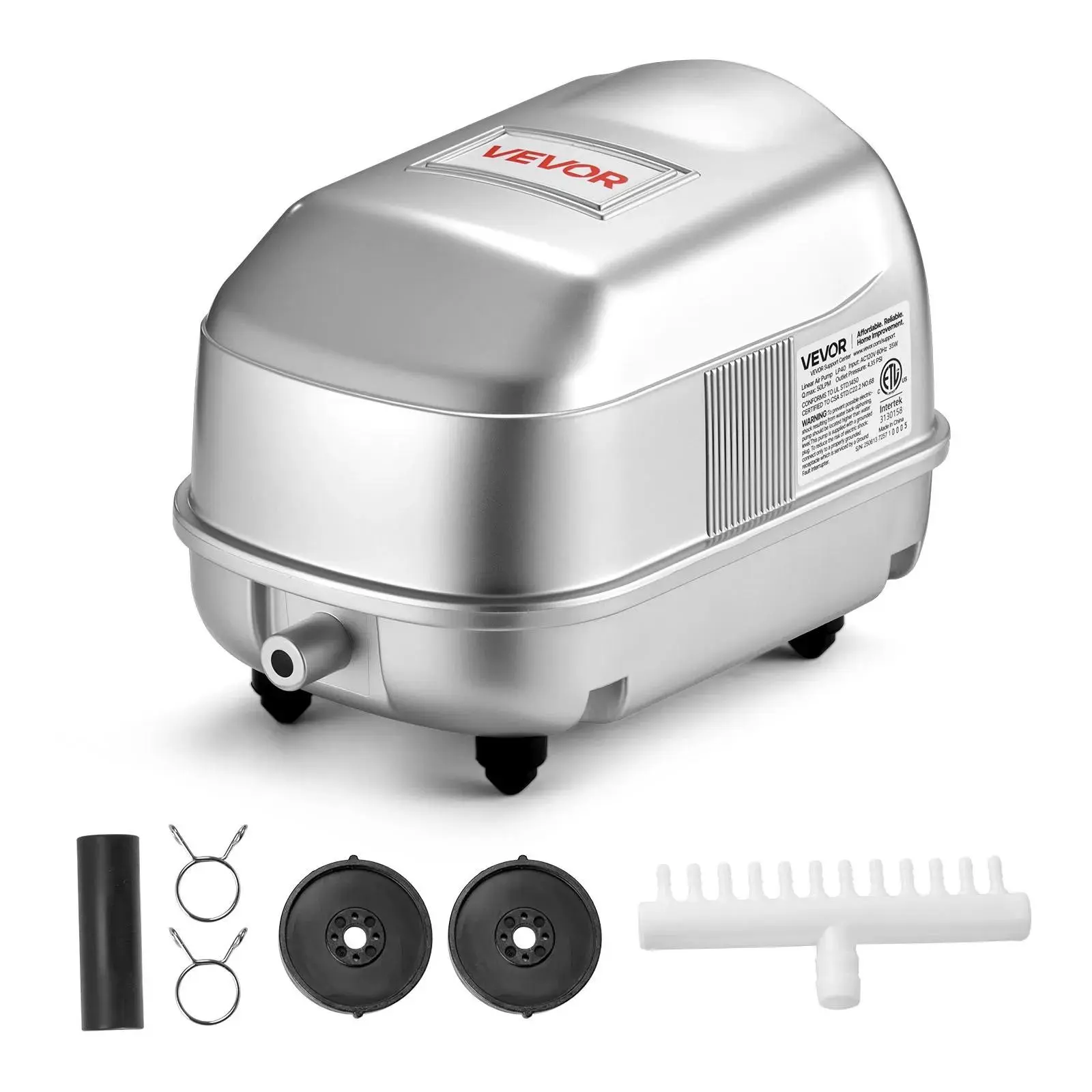 【DealsForYouDays】VEVOR Linear Air Pump, 792.52 GPH Air Flow, Septic Aerator Pump, Aeration System for 8 ft Deep Ponds, Fit for Septic Tanks, Aquariums, Waste Treatment, Seafood Restaurants, Fish Farms, Hydroponics, Diaphragm Pump
