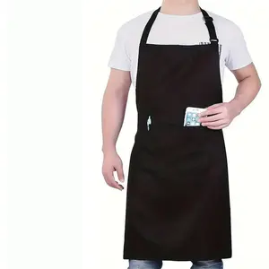 Adjustable Waterproof Oil-Proof Polyester Apron + 3 Reusable Cleaning Gloves, Pocket Design, Unisex Kitchen Essential, Back-To-School Use