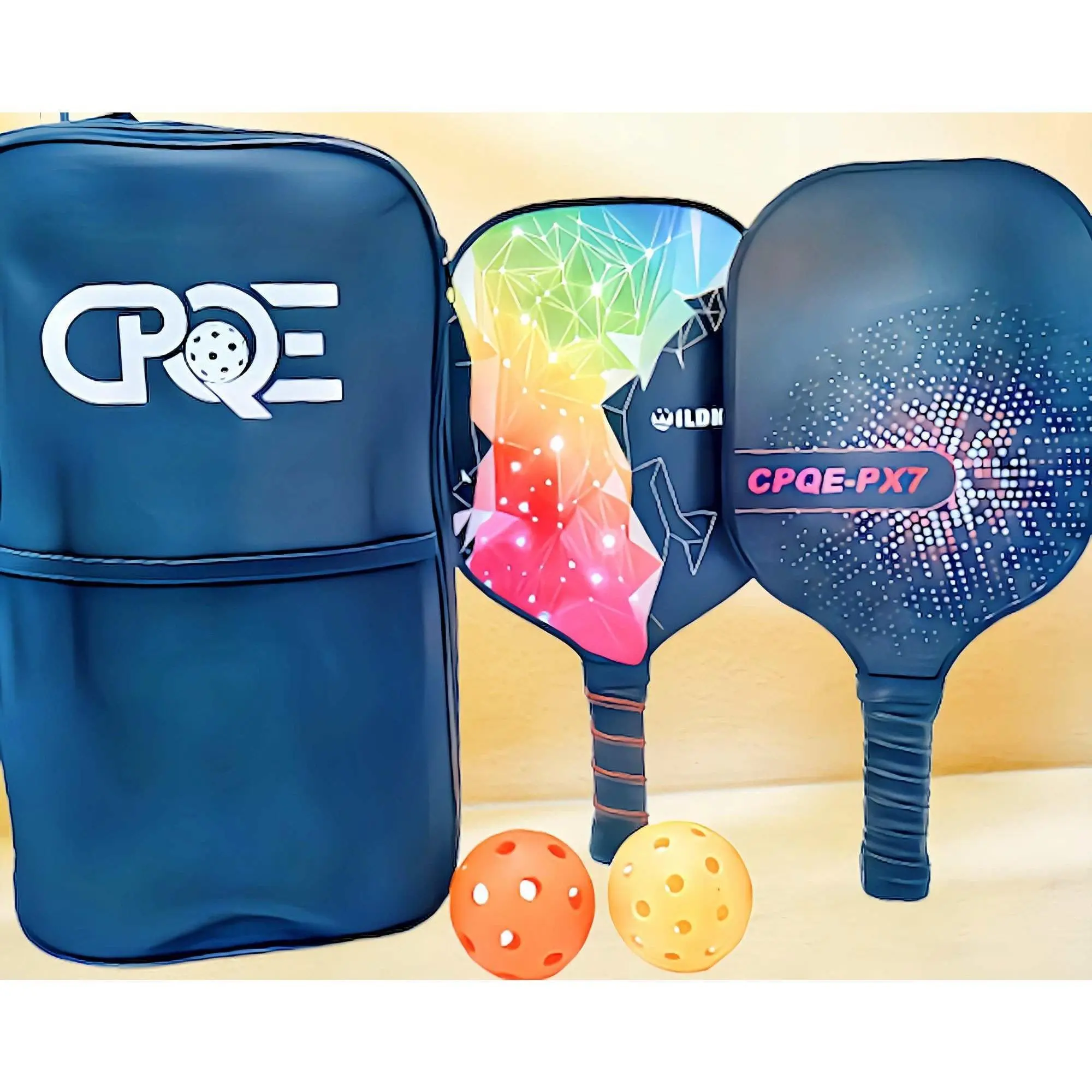 CPQE Pickleball Starter Set with CPQE Fiber Glass Paddle & CPQE Carbon Fiber Paddle, 14mm Ultra-Dense Core, 2 Pickleballs, Convenient Carry Bag