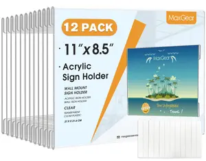 MaxGear Acrylic Sign Holder 8.5x11 Wall Mount 12 Pack，Clear Picture Frame Wall Document Holder Paper Holder For Wall Acrylic Wall Frame with Double-Sided Tape for Office, Home, Store, Restaurant