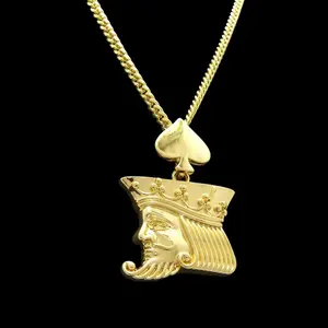 Poker Card King of Spade Charm Pendant & 4mm 18" 20" 24" Cuban Chain Hip Hop Necklace Jewelry Unisex Men Women