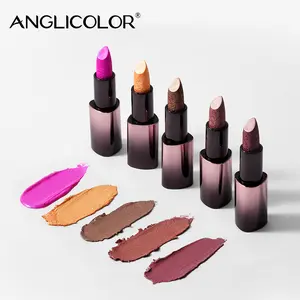 ANGLICOLOR 5color  Matte Pearlescent Lipstick Waterproof Lasting Nude Flash Lipstick Velvet Sexy Shimmer Lip Gloss Cosmetic Makeup Flawless Gift Glossy Lip Care perfect nudelip