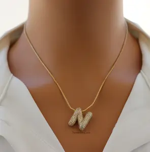 Pave Bubble Initial "N" Pendant Necklace – Sparkly 100% Alloy Custom Letter Necklace for Trendy Personalized Style