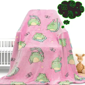 Cartoon Frog Print Blanket, 1 Count Glow in the Dark Soft Comfortable Throw Blanket, Warm Napping Blanket for Home Office Travel, Cartoon Pattern Blanket