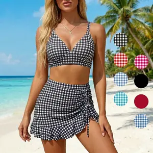 Women's High Waisted Gingham Bikini Set Tummy Control Two Piece Swimsuit Tankinis