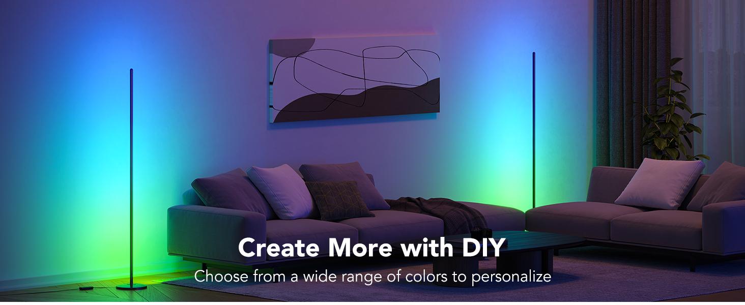 Rroetxi RGBIC Corner Floor Lamp – Minimalist Style with App & Remote Control, Stepless Dimming, Timer & Music Sync Modes, Perfect for Living Rooms, Bedrooms, Game Rooms & Party Decor