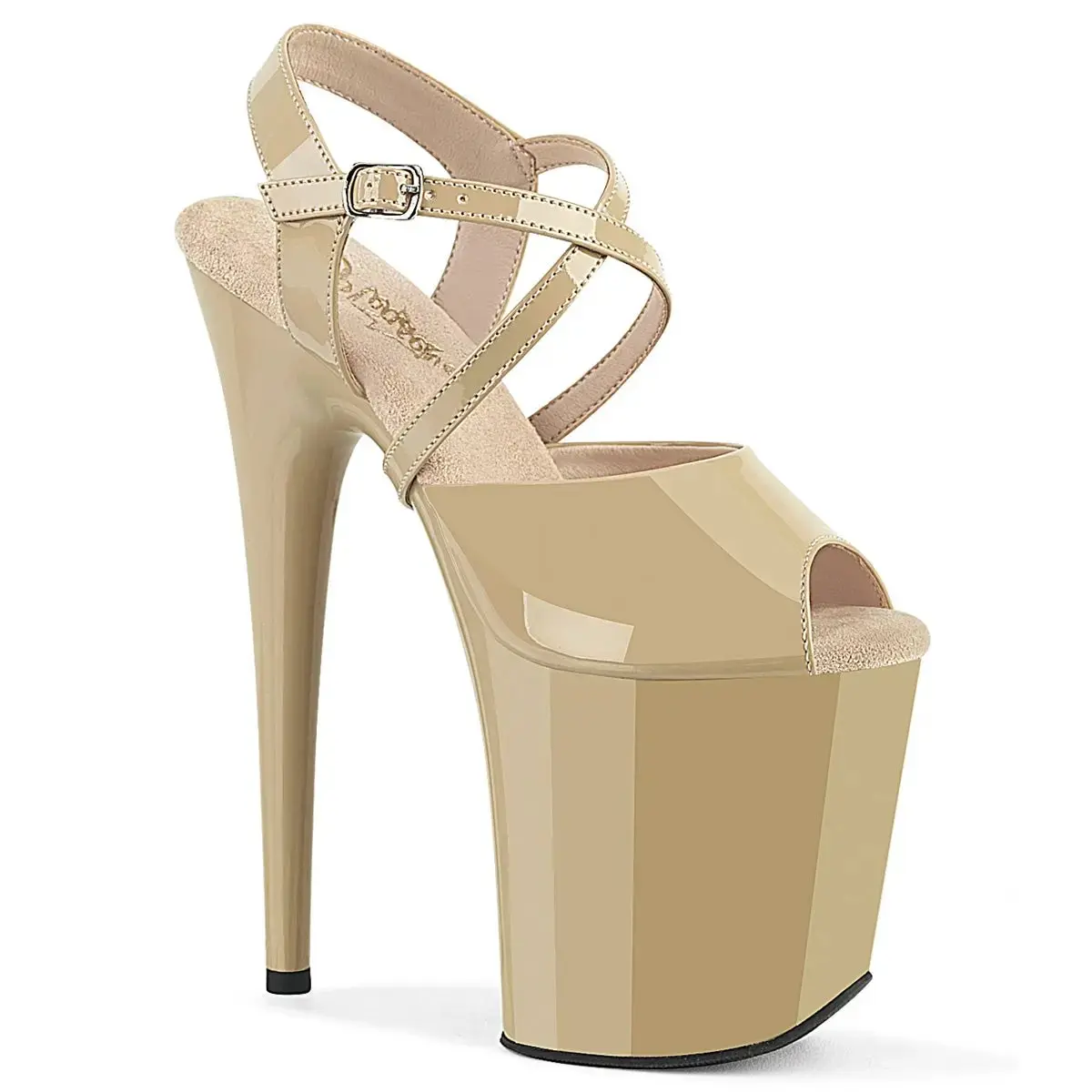 Pleaser Flamingo-824 Women's Ankle Strap Sandal Cream Patent