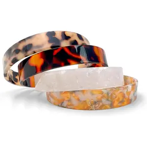 4 count Bangle Bracelets for Women,  Bracelet Set,  Plastic Adjustable Tortoise Leopard  Print White , Regular and Plus Sizes