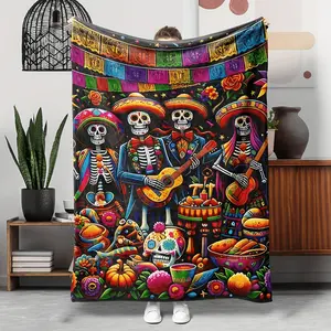 Day of the Dead Flannel Throw Blanket - Soft, Warm & Cozy for Couch, Bed, Office | All-Season, Hypoallergenic | Perfect Halloween & Christmas Gift