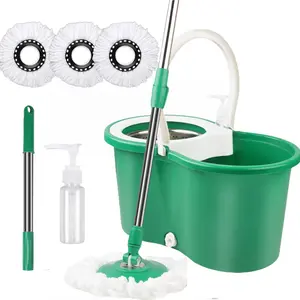 Spin Mop and Bucket with Wringer Set, 360° Spinning Mop Bucket System with 3 Microfiber Mop Replacement Heads Refills,56" Stainless Steel Extended Handle for Floor Cleaning Home Office Green(20QT)