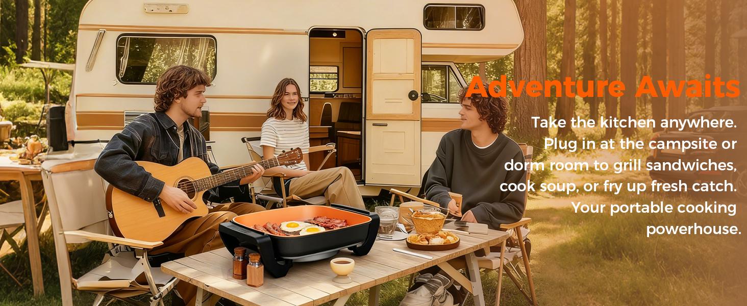 OSTBA Electric Skillet and Frying Pan with Glass Lid, 12"x12" Copper Nonstick Electric Pan for Cooking, 1500W Power, Cool Touch Handles, Adjustable Temperature, PTFE & PFOA Free