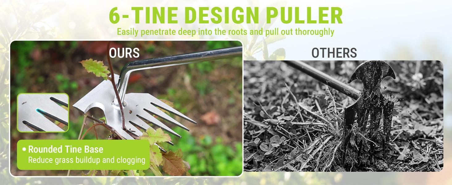 #backtoschool WORKPRO 15-Inch Weed Puller Tool, 6-Tine Heavy Duty Deep Root Remover for Dandelion, Stainless Steel Hand Weeder with Ergonomic Soft Grip for Lawn, Garden, and Yard
