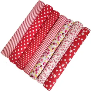 7 PC 19.7" x 19.7" Quarters Fabric Bundles Cotton Quilting Fabric Quilting Sewing Fabric Pre-Cut Quilting Cotton Crafts Textile Square Fabric Assortment with Different Patterns for DIY Sewing (red)