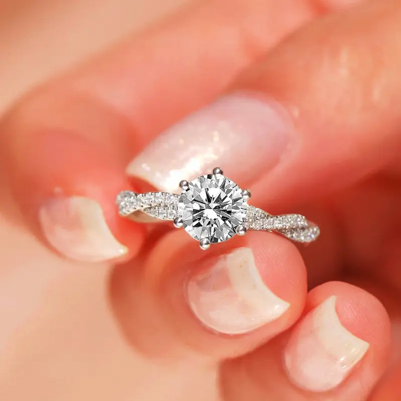 S925 Sterling Silver Rhodium Plated Engagement Promise Ring with Cubic Zirconia – Timeless Secure Setting Women's Wedding Band, Perfect Anniveary Valentine's Day Mother's Day Gift for Wife